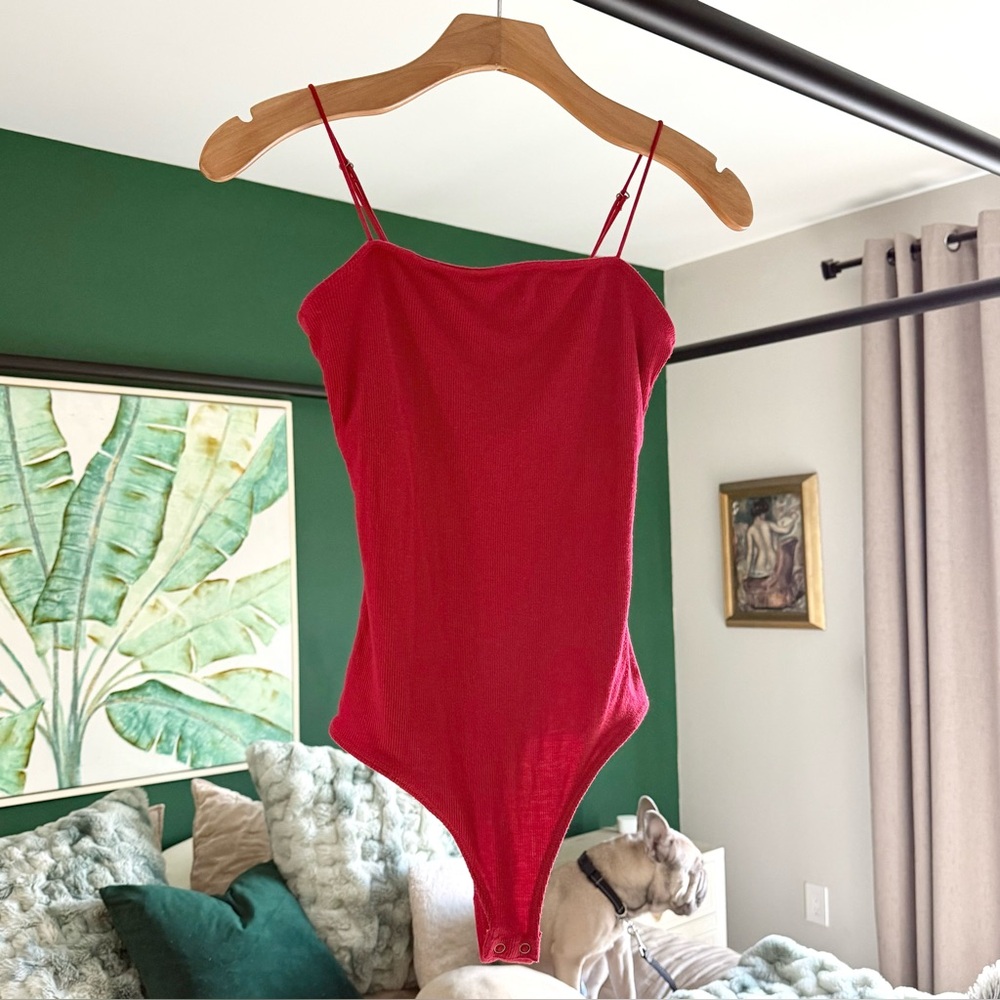 Hollister ribbed red square neck bodysuit |  Small